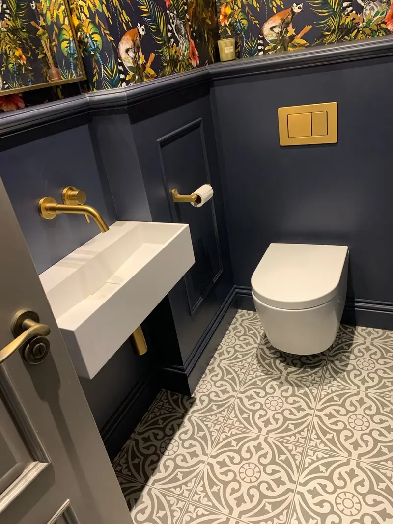 Completed bathroom installation by C Hobbs Plumbing and Heating in Hertfordshire: tiling, sanitaryware and fitted brassware